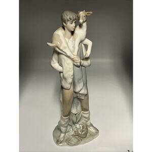 Lladro Shepherd Boy with Goat Figurine 1977 Signed 10.5”